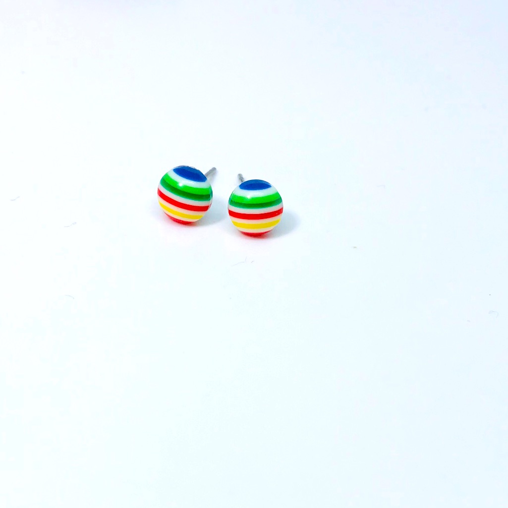 Rainbow Striped Minimalist Stud Earrings Handcrafted Unique Host Pick